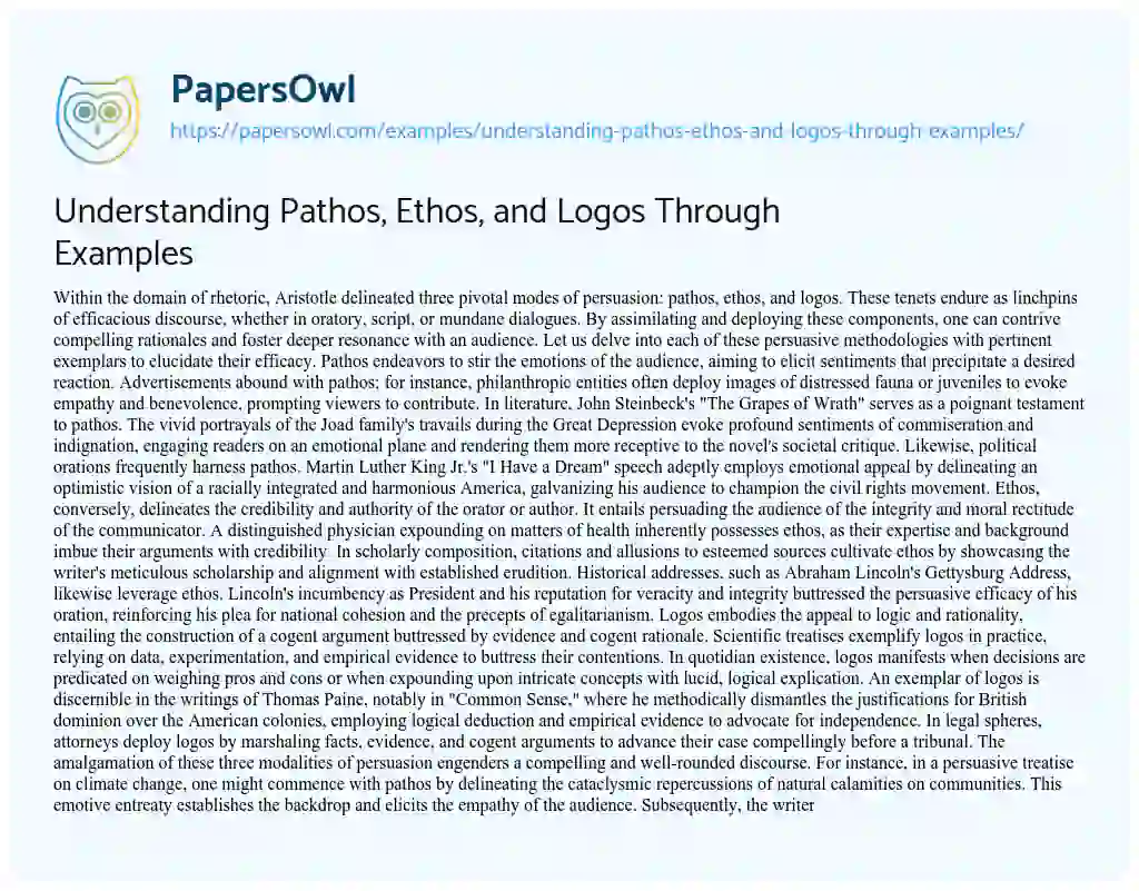 Essay on Understanding Pathos, Ethos, and Logos through Examples