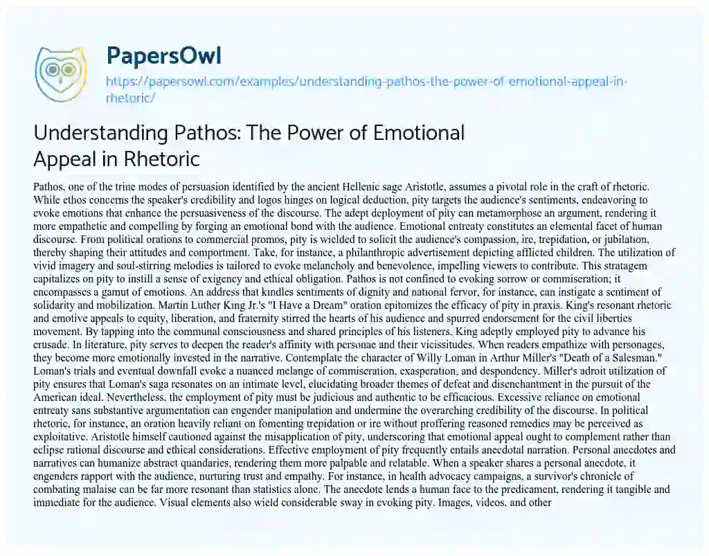 Essay on Understanding Pathos: the Power of Emotional Appeal in Rhetoric