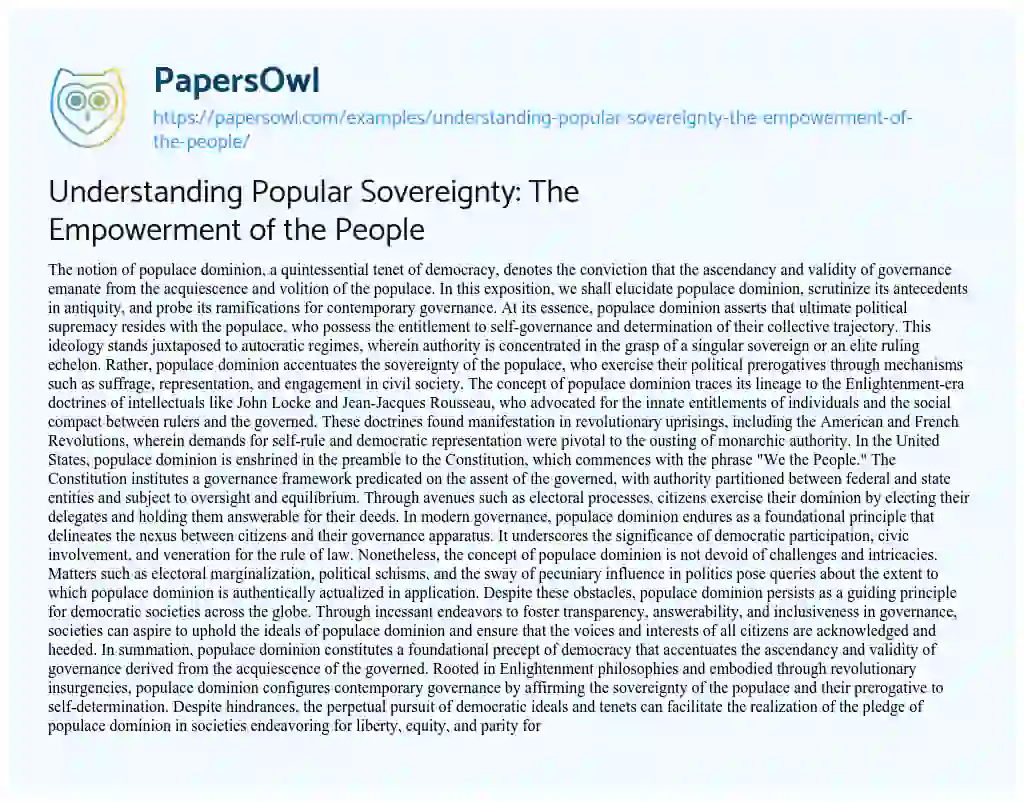 Essay on Understanding Popular Sovereignty: the Empowerment of the People