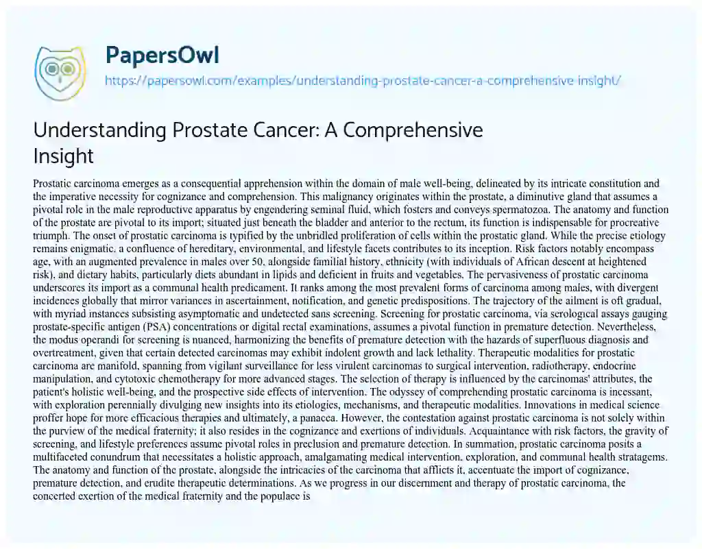 Essay on Understanding Prostate Cancer: a Comprehensive Insight