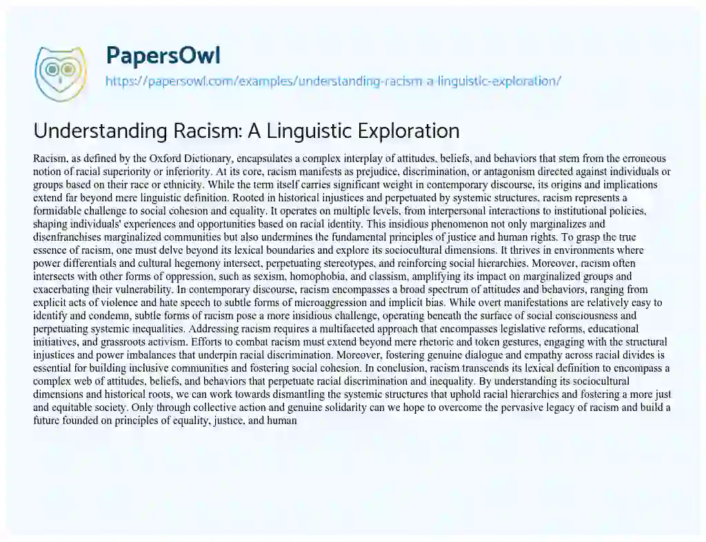 Essay on Understanding Racism: a Linguistic Exploration