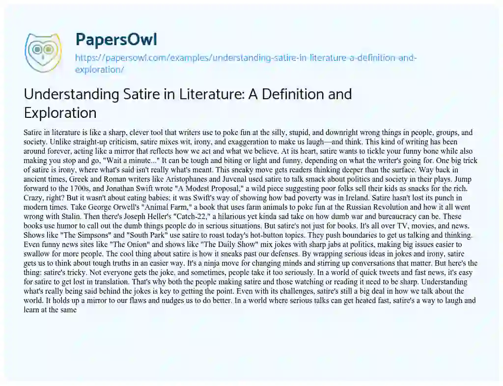 Essay on Understanding Satire in Literature: a Definition and Exploration