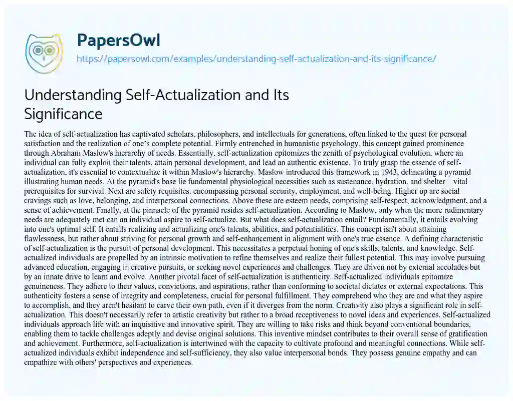 Essay on Understanding Self-Actualization and its Significance