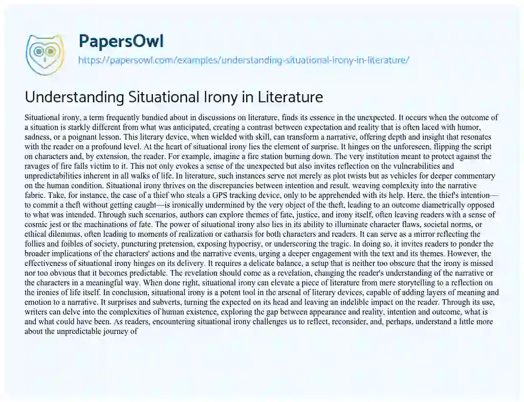 Essay on Understanding Situational Irony in Literature