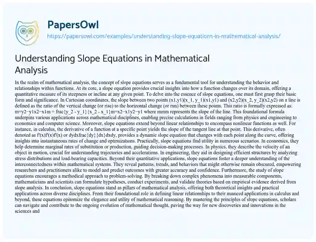 Essay on Understanding Slope Equations in Mathematical Analysis