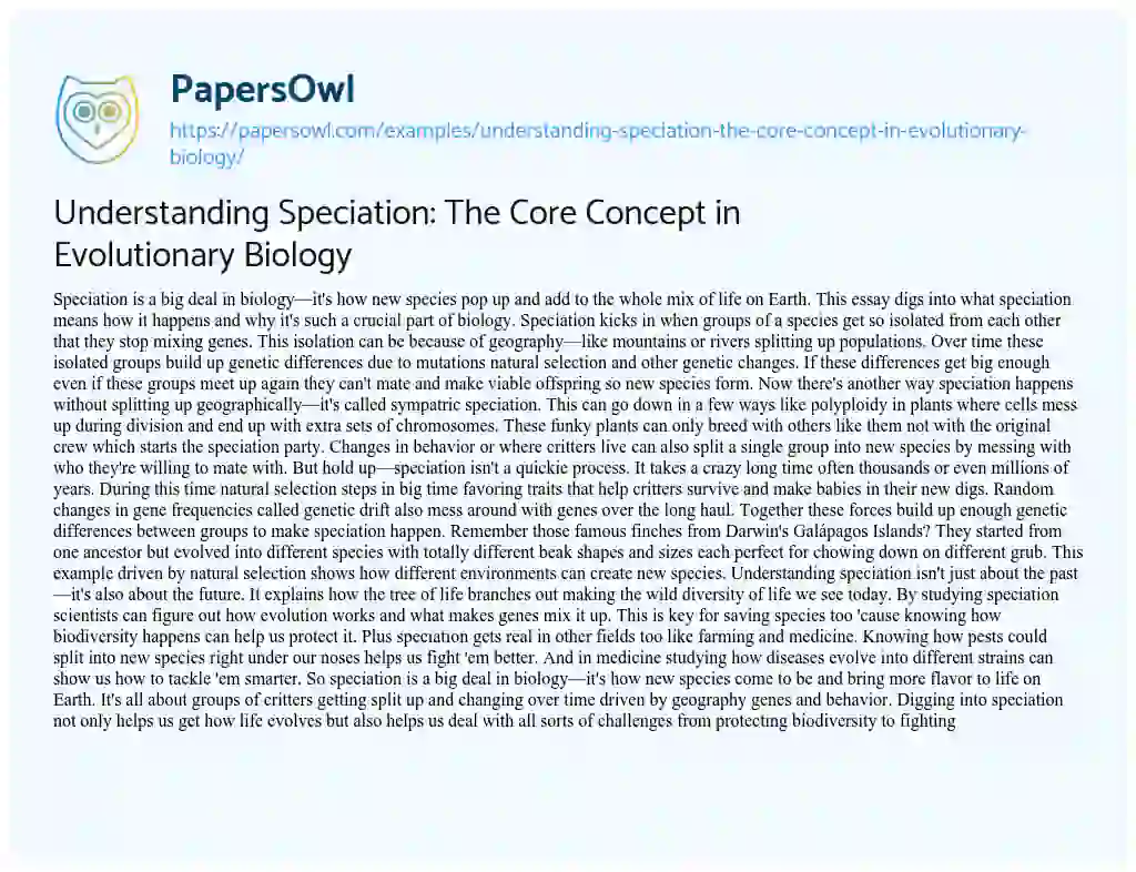 Essay on Understanding Speciation: the Core Concept in Evolutionary Biology