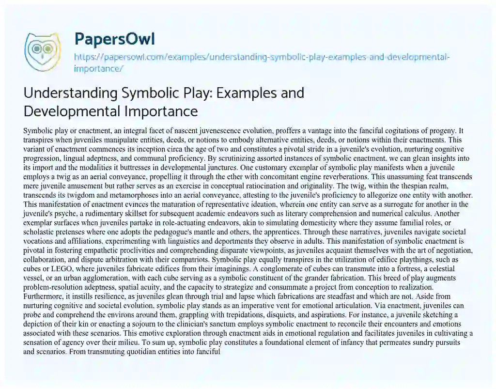 Essay on Understanding Symbolic Play: Examples and Developmental Importance