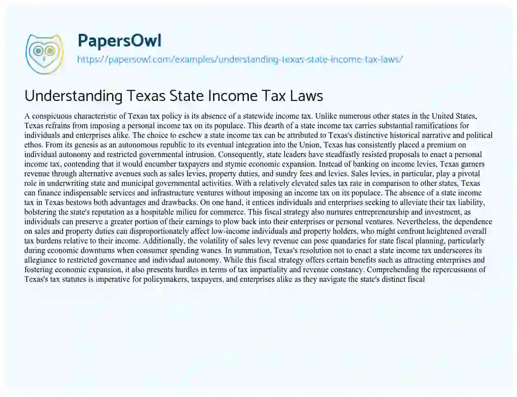 Essay on Understanding Texas State Income Tax Laws