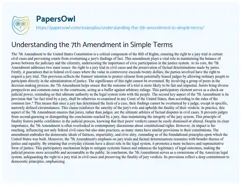 Essay on Understanding the 7th Amendment in Simple Terms