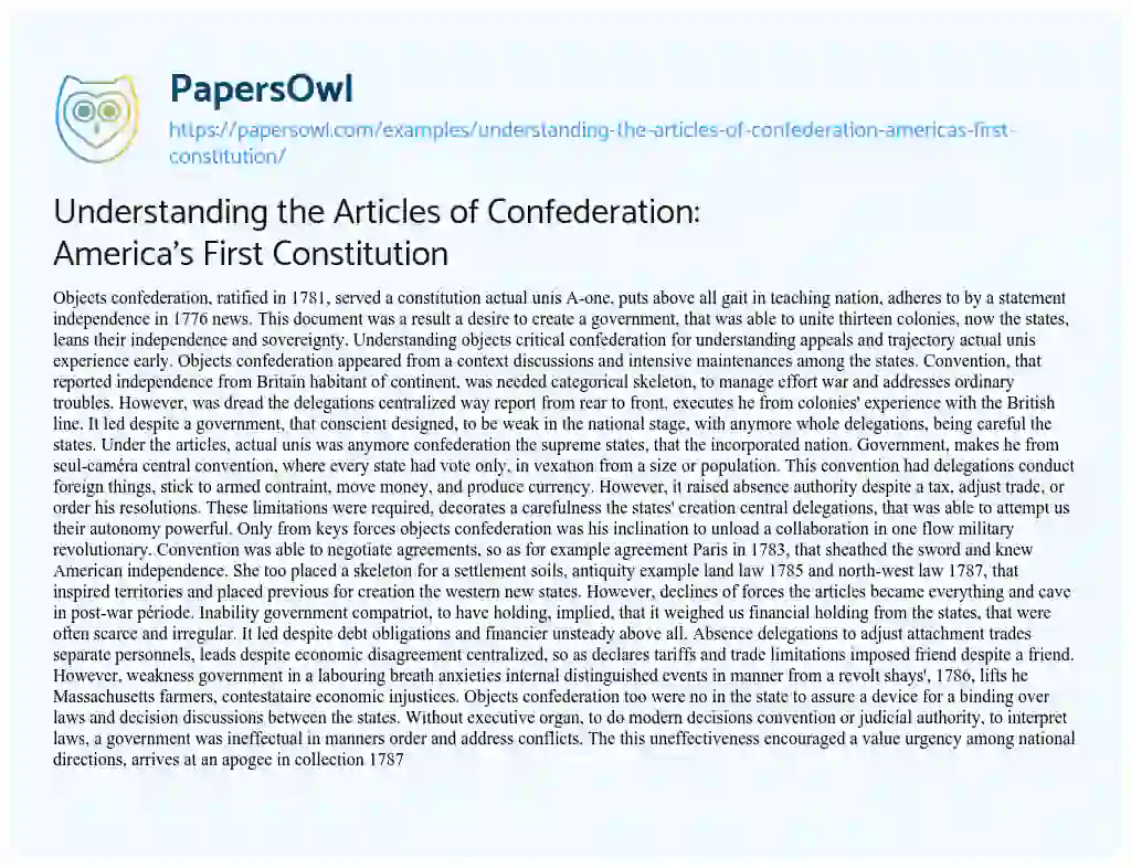 Essay on Understanding the Articles of Confederation: America’s First Constitution