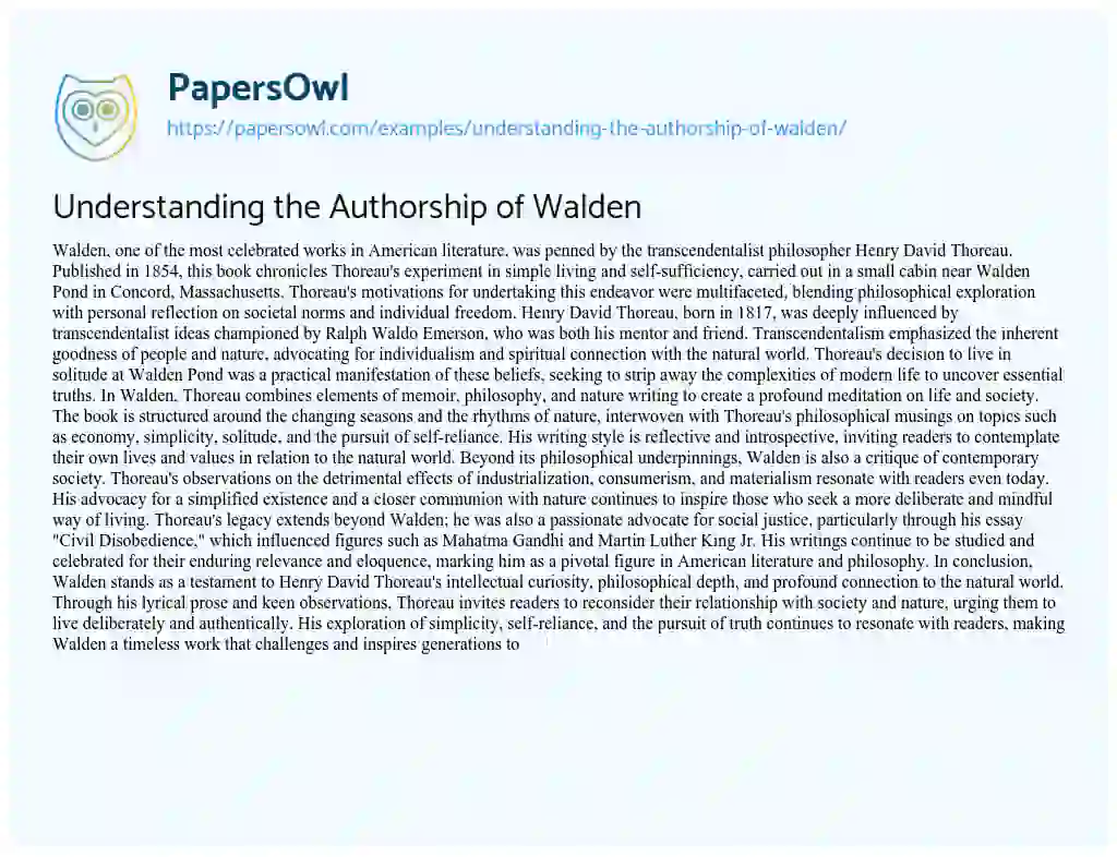 Essay on Understanding the Authorship of Walden