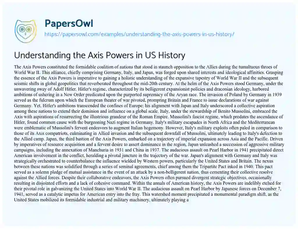 Essay on Understanding the Axis Powers in US History