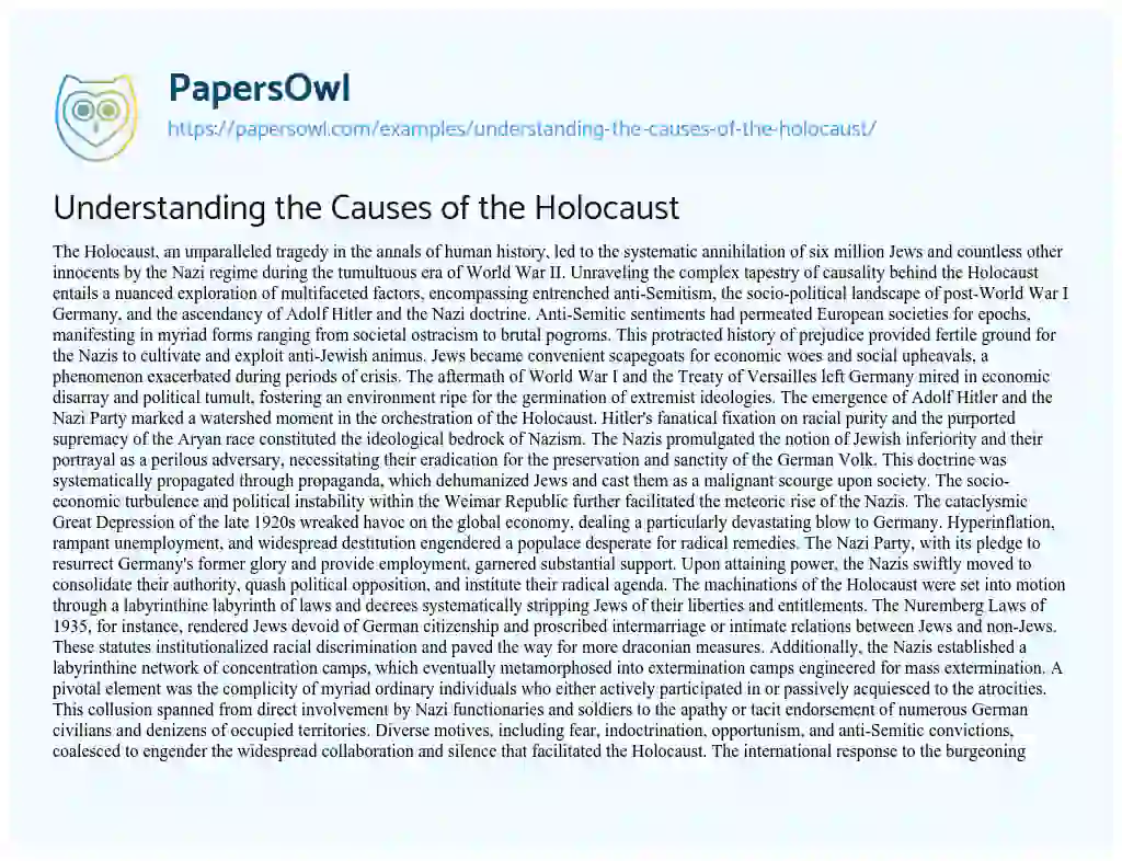 Essay on Understanding the Causes of the Holocaust