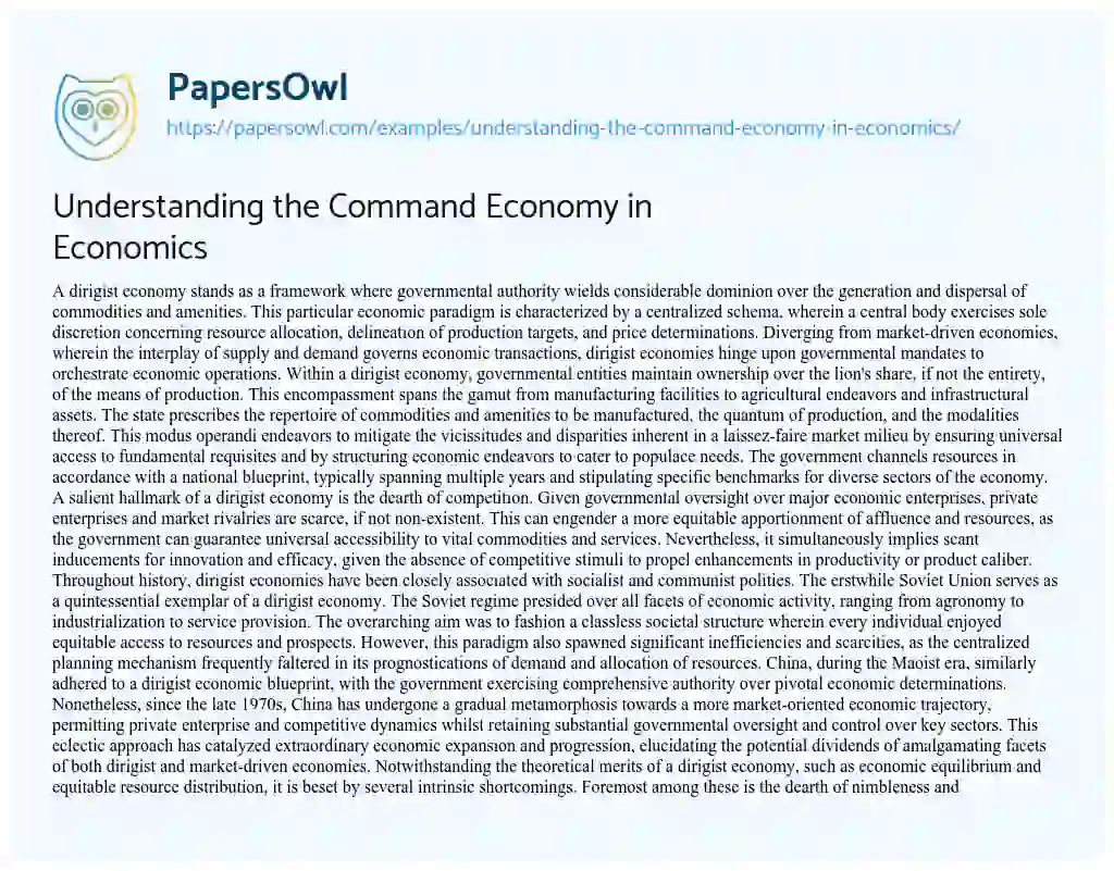 Essay on Understanding the Command Economy in Economics
