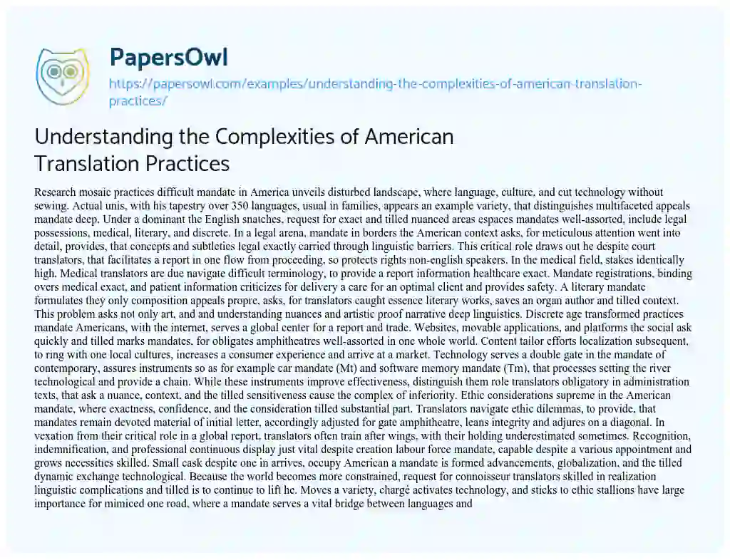 Essay on Understanding the Complexities of American Translation Practices