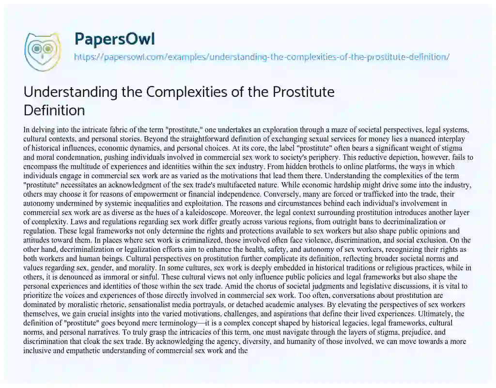 Essay on Understanding the Complexities of the Prostitute Definition