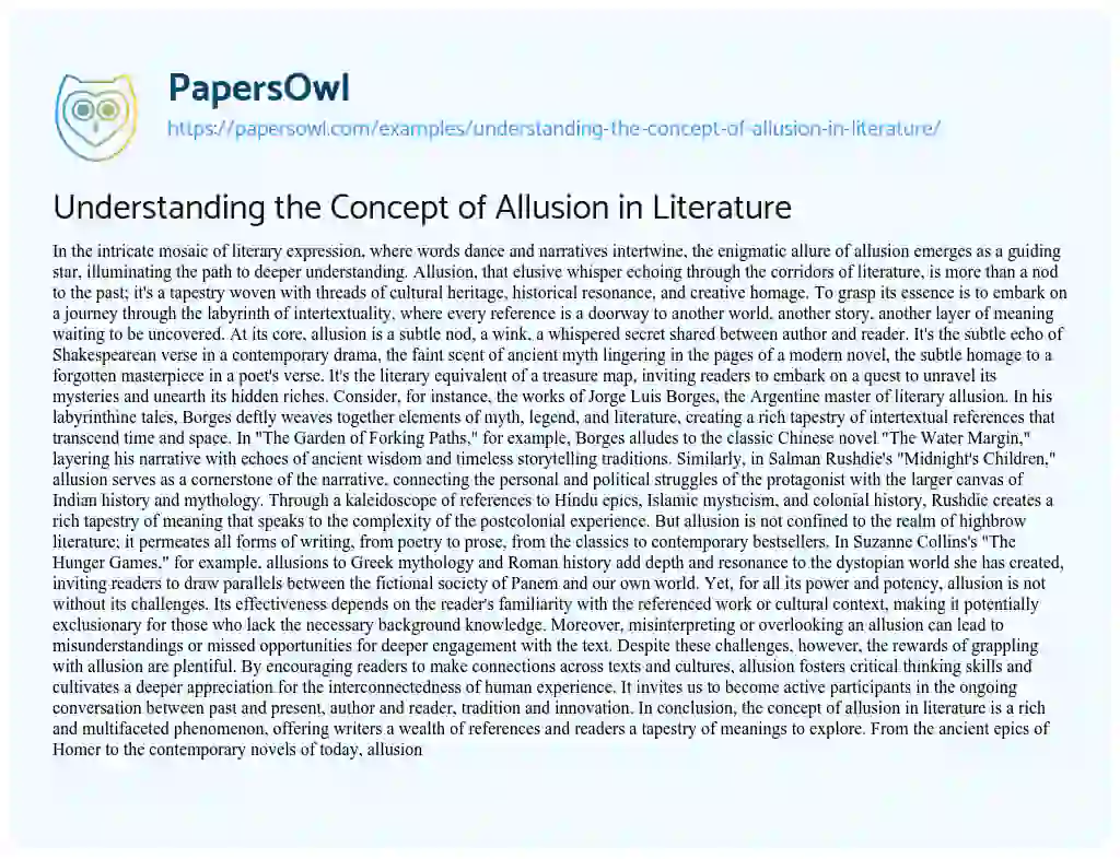 Essay on Understanding the Concept of Allusion in Literature