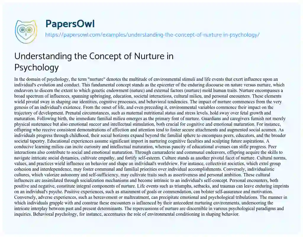 Essay on Understanding the Concept of Nurture in Psychology