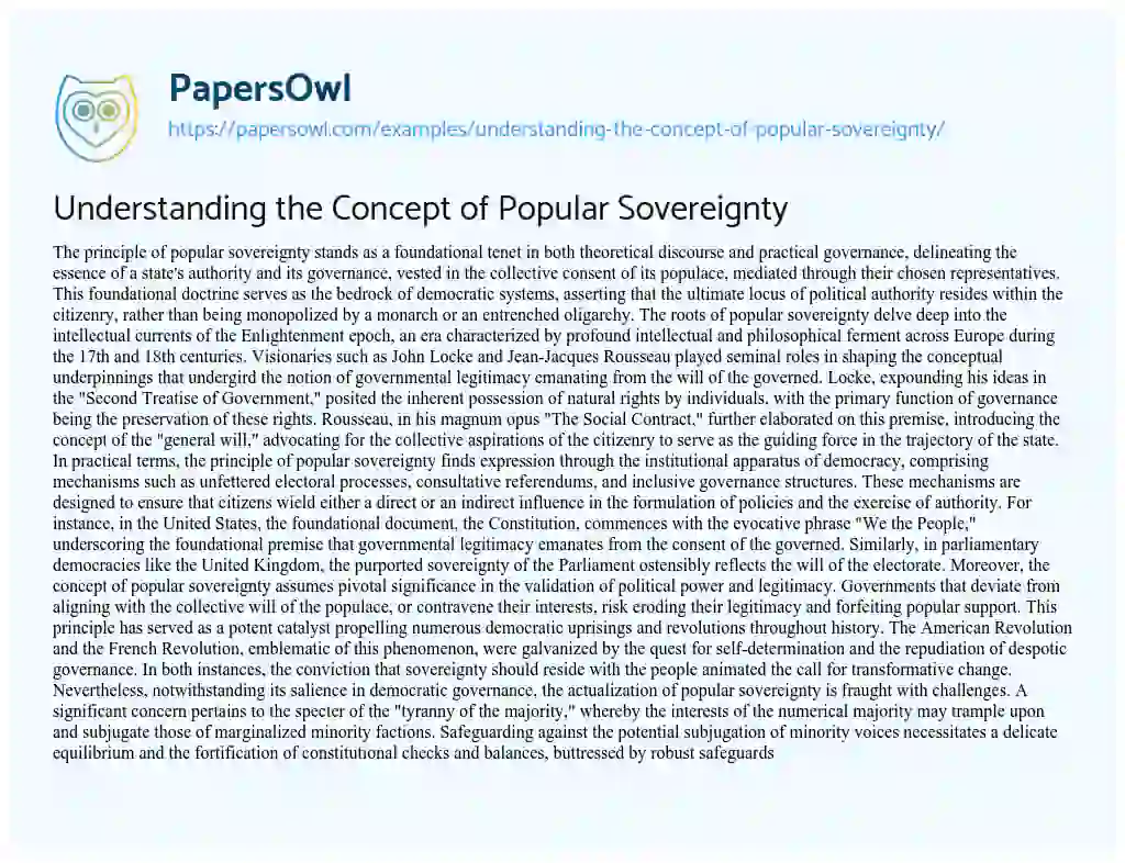 Essay on Understanding the Concept of Popular Sovereignty