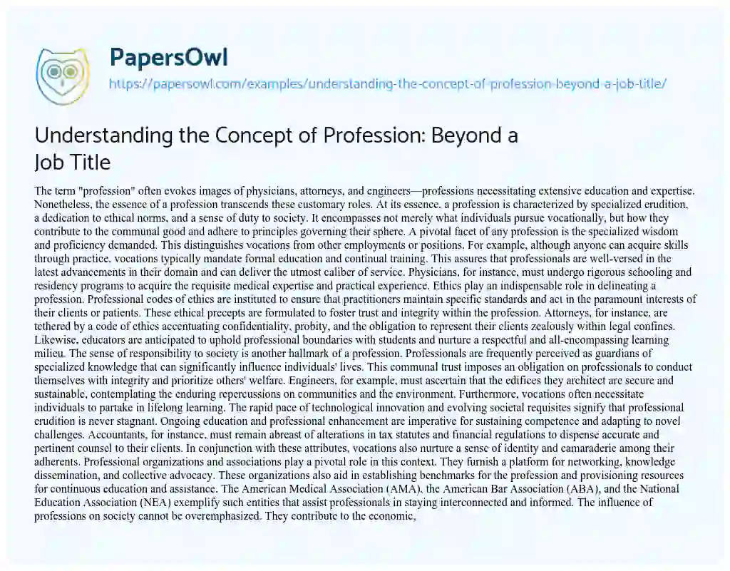 Essay on Understanding the Concept of Profession: Beyond a Job Title