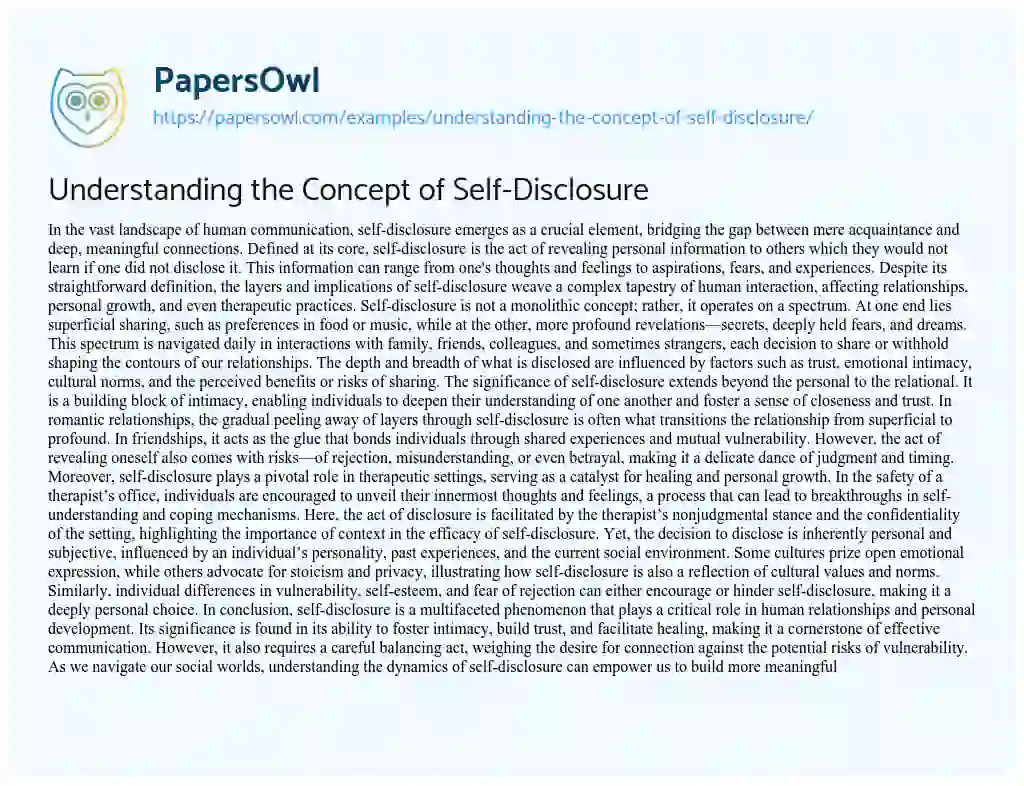 Essay on Understanding the Concept of Self-Disclosure