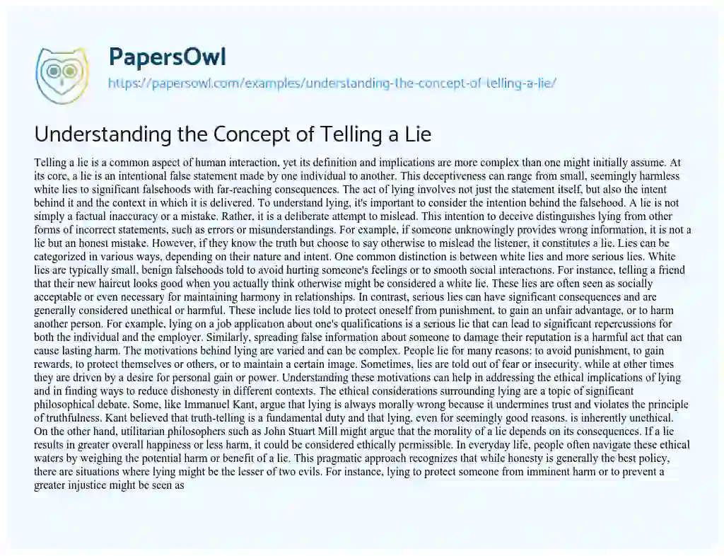 Essay on Understanding the Concept of Telling a Lie