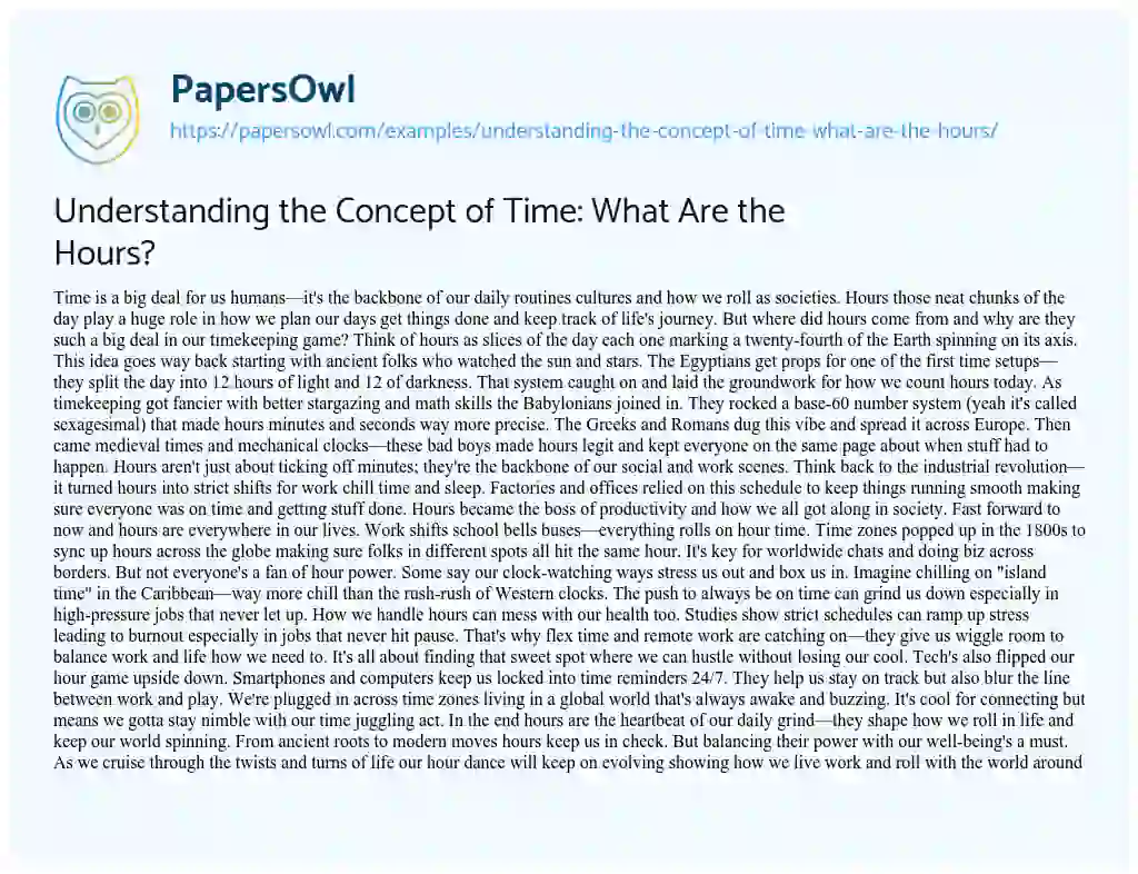 Essay on Understanding the Concept of Time: what are the Hours?