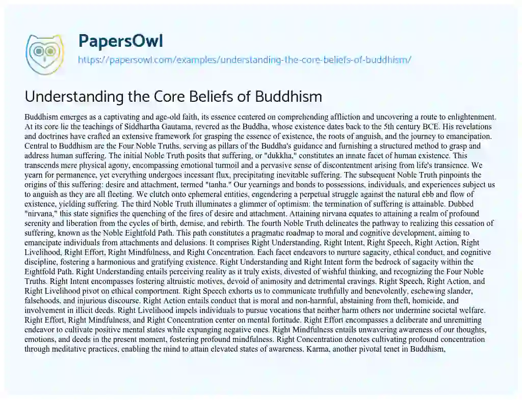 Essay on Understanding the Core Beliefs of Buddhism