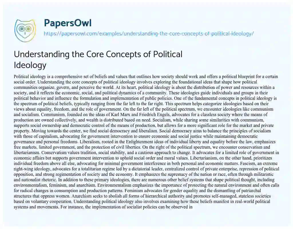 Essay on Understanding the Core Concepts of Political Ideology