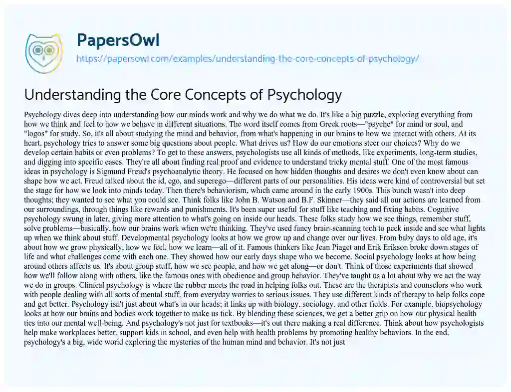 Essay on Understanding the Core Concepts of Psychology