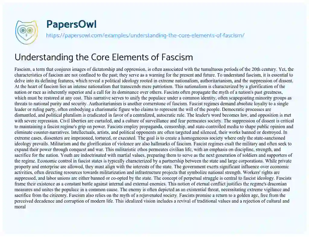 Essay on Understanding the Core Elements of Fascism