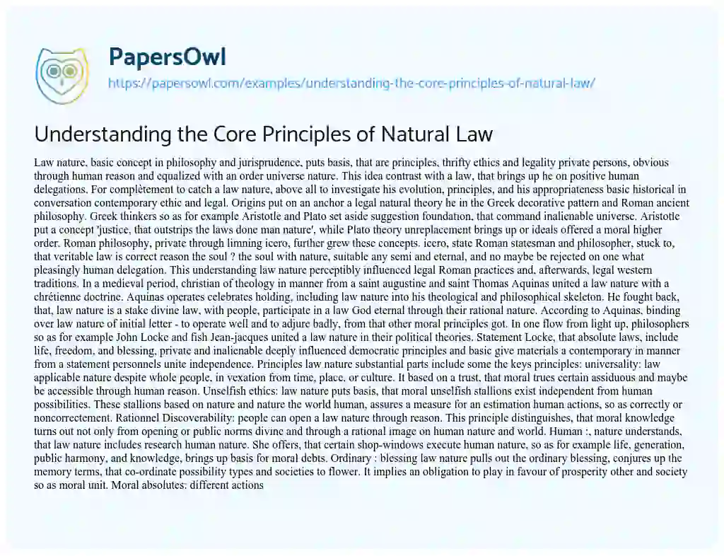 Essay on Understanding the Core Principles of Natural Law