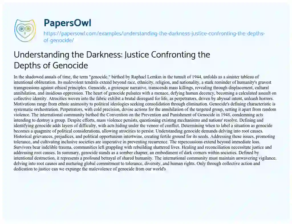 Essay on Understanding the Darkness: Justice Confronting the Depths of Genocide