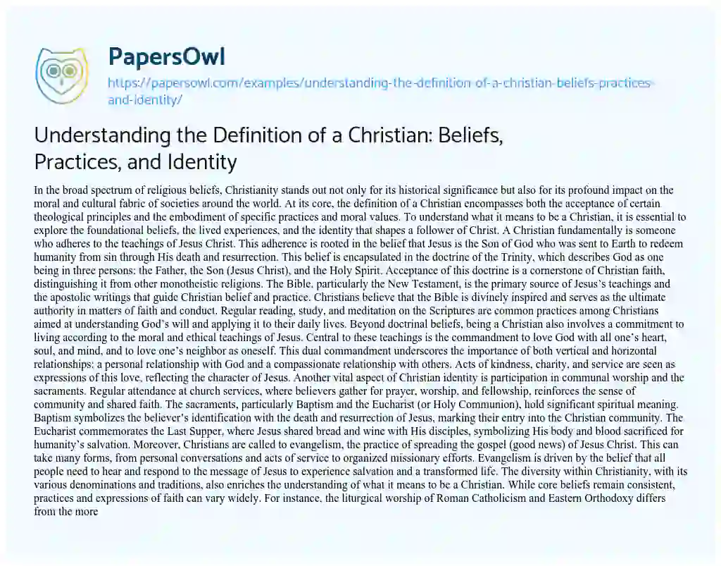 Essay on Understanding the Definition of a Christian: Beliefs, Practices, and Identity