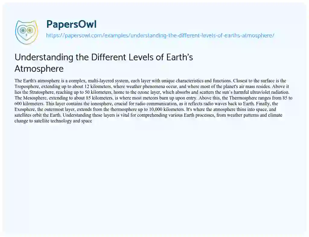 Essay on Understanding the Different Levels of Earth’s Atmosphere