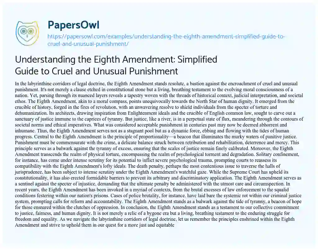 Essay on Understanding the Eighth Amendment: Simplified Guide to Cruel and Unusual Punishment