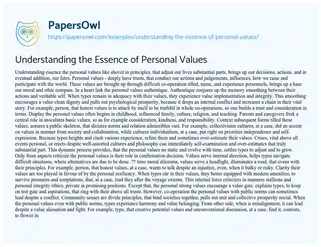Essay on Understanding the Essence of Personal Values