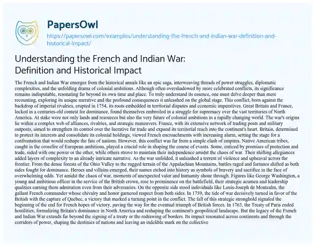 Essay on Understanding the French and Indian War: Definition and Historical Impact