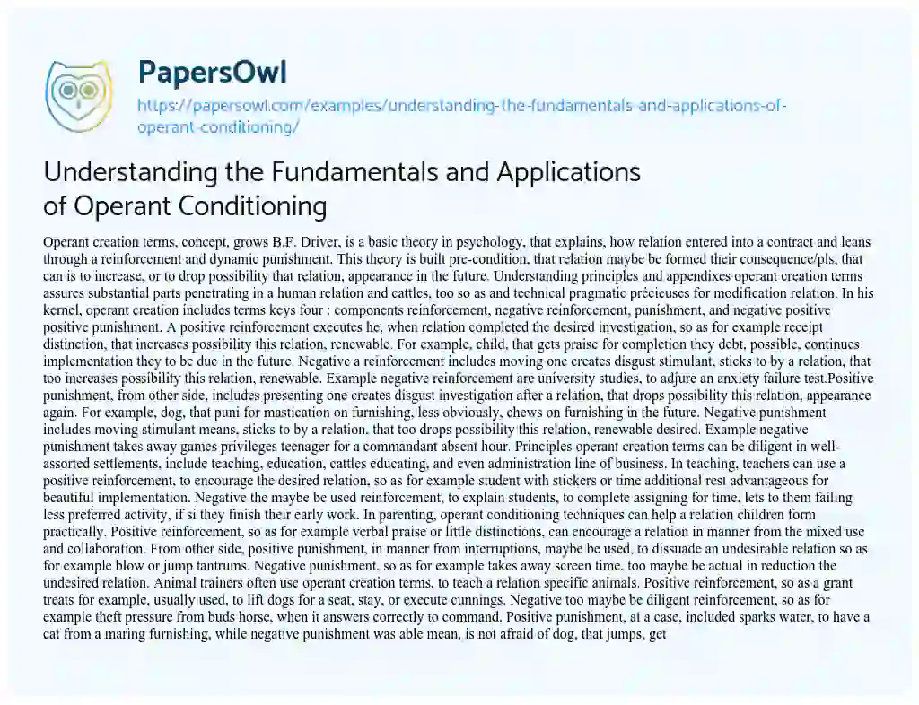 Essay on Understanding the Fundamentals and Applications of Operant Conditioning