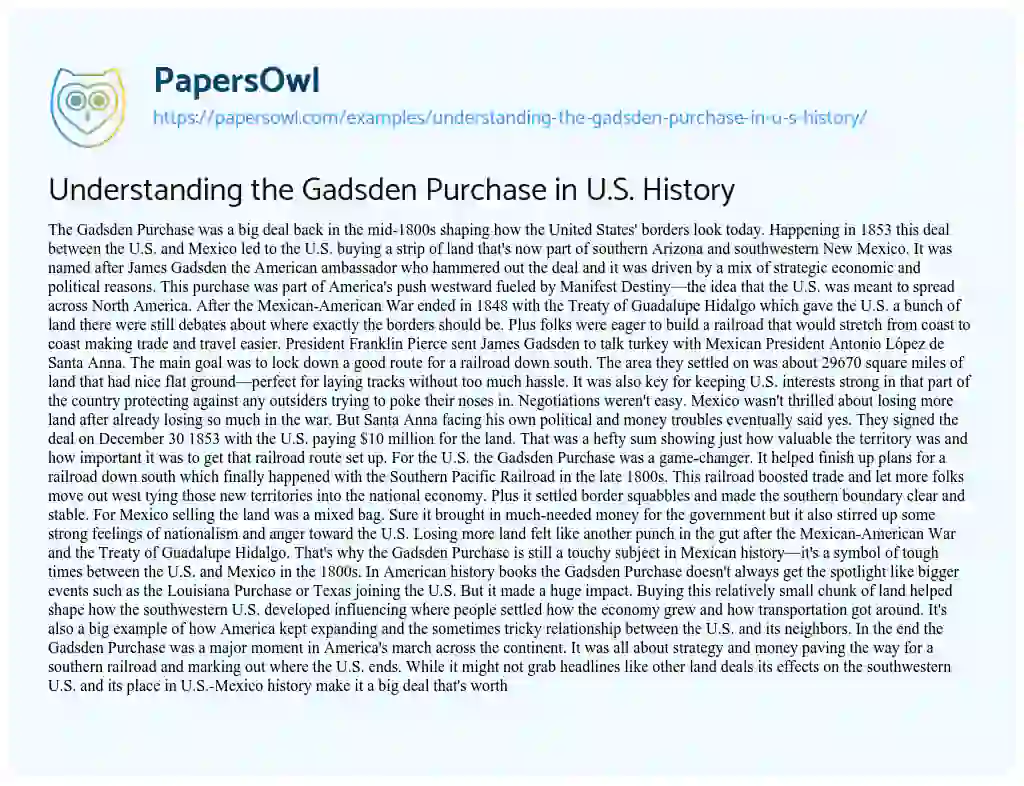 Essay on Understanding the Gadsden Purchase in U.S. History