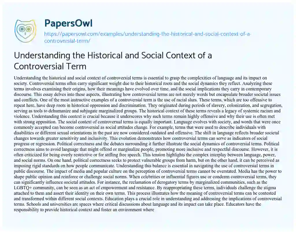 Essay on Understanding the Historical and Social Context of a Controversial Term