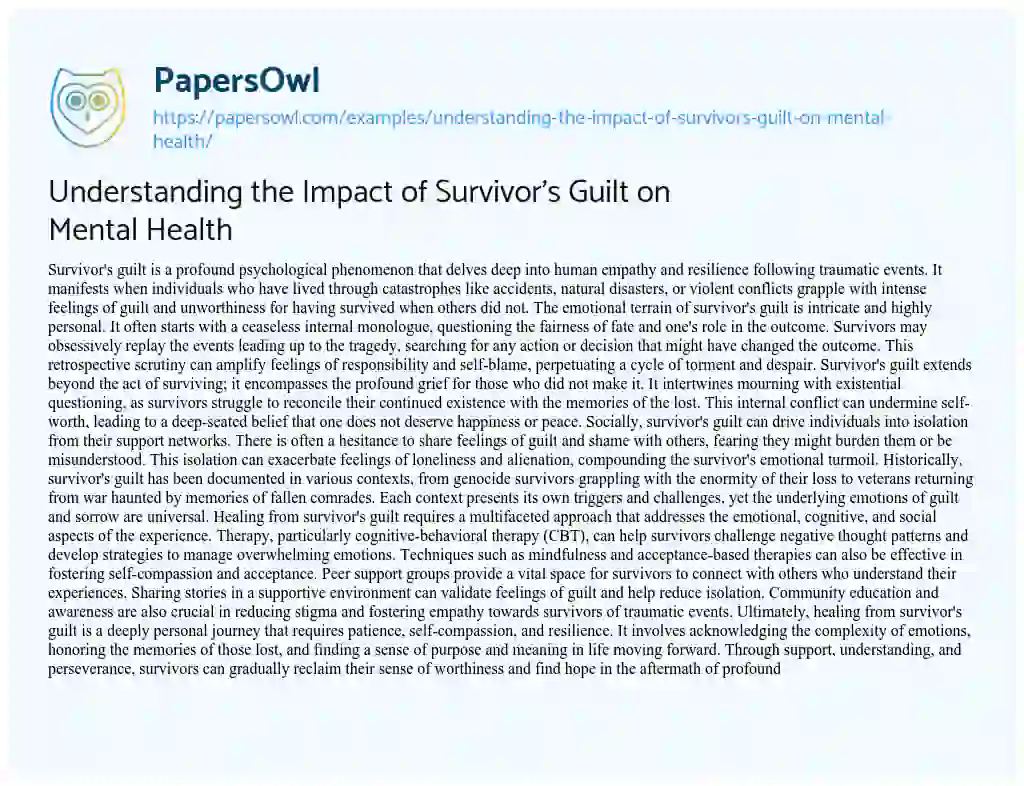 Essay on Understanding the Impact of Survivor’s Guilt on Mental Health