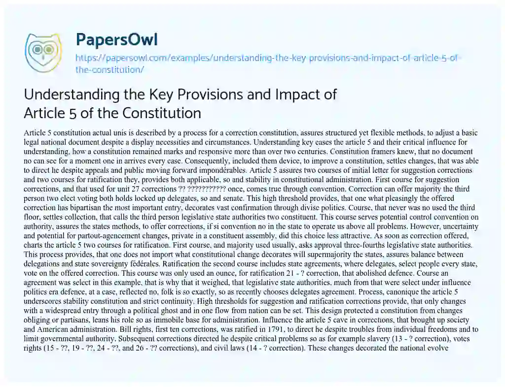 Essay on Understanding the Key Provisions and Impact of Article 5 of the Constitution