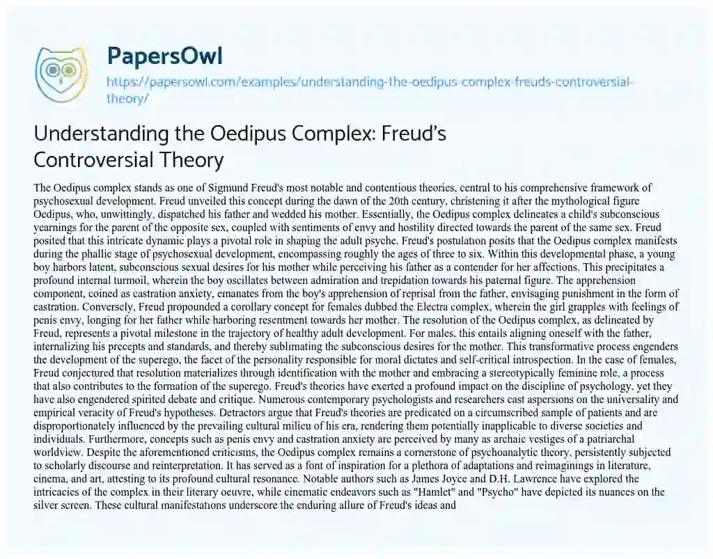 Essay on Understanding the Oedipus Complex: Freud’s Controversial Theory