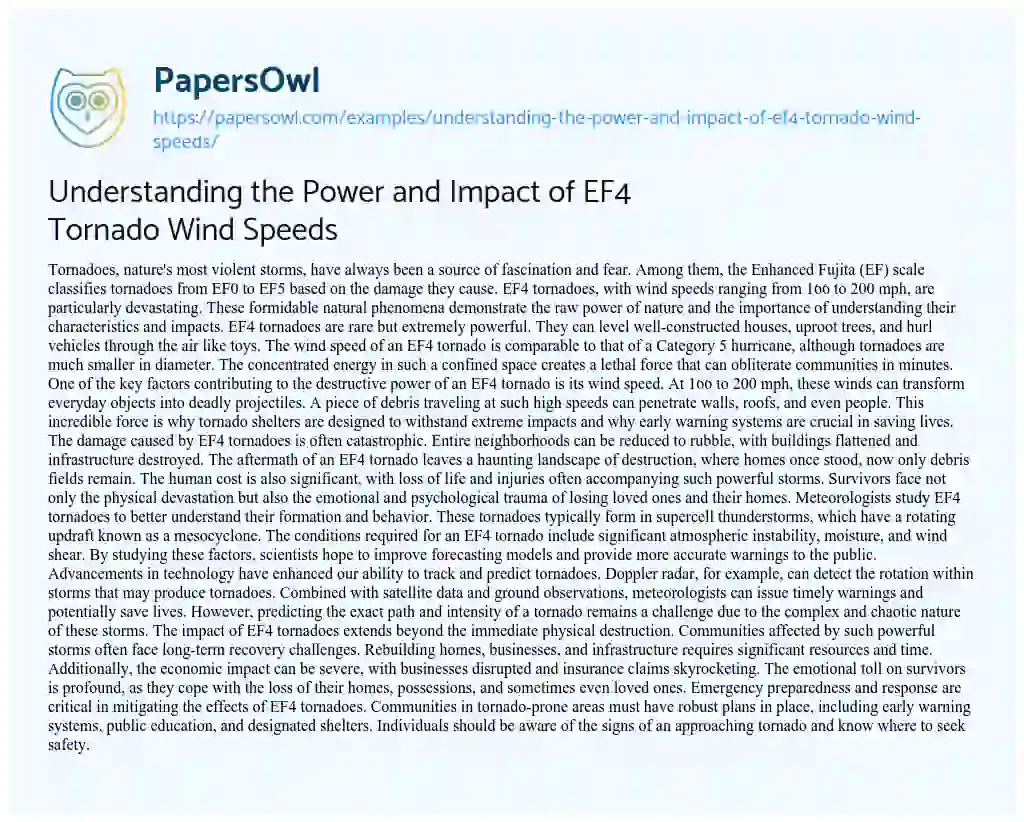 Essay on Understanding the Power and Impact of EF4 Tornado Wind Speeds