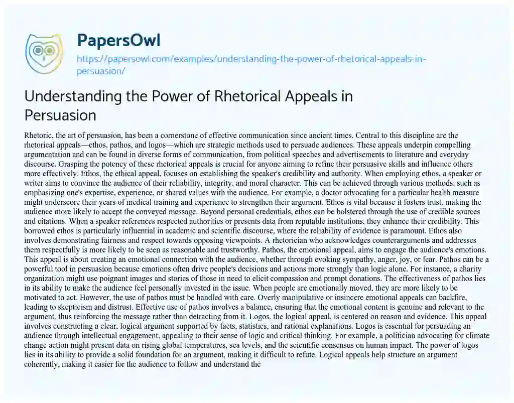 Essay on Understanding the Power of Rhetorical Appeals in Persuasion