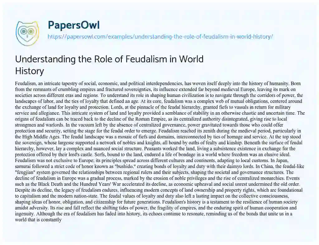 Essay on Understanding the Role of Feudalism in World History