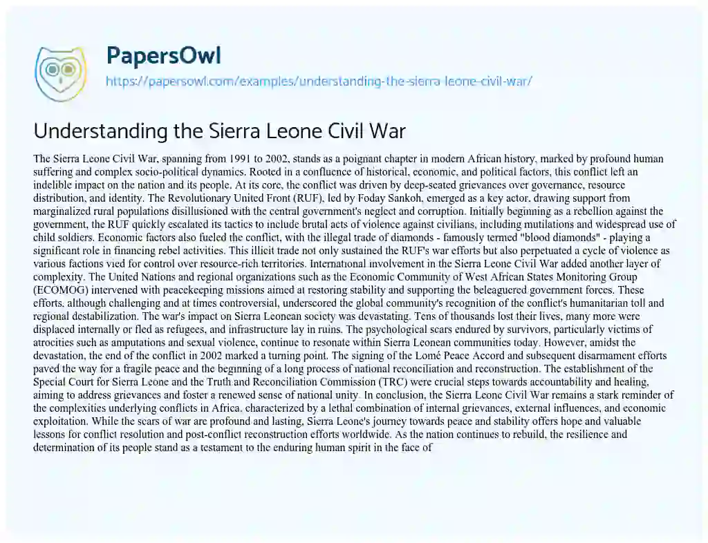 Essay on Understanding the Sierra Leone Civil War