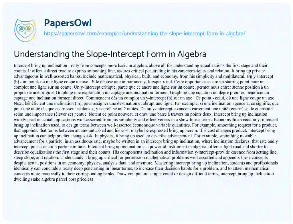 Essay on Understanding the Slope-Intercept Form in Algebra