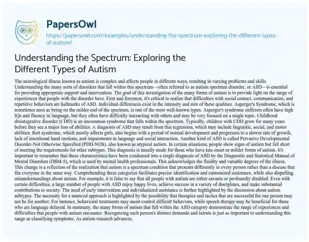 Essay on Understanding the Spectrum: Exploring the Different Types of Autism